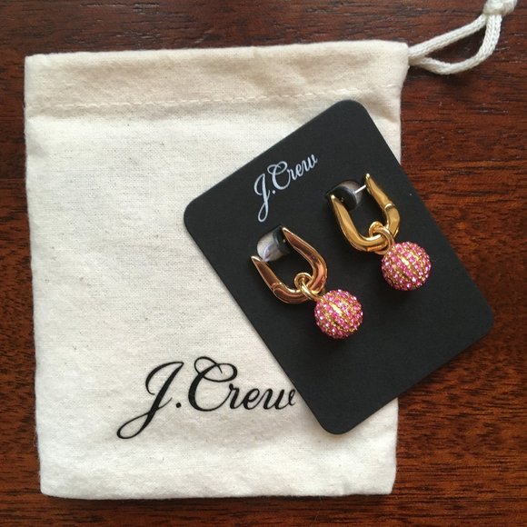 J. Crew pink crystal ball earrings NWT - Picture 2 of 5